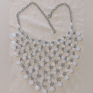 Beautiful white & clear bead chandelier necklace & matching earrings